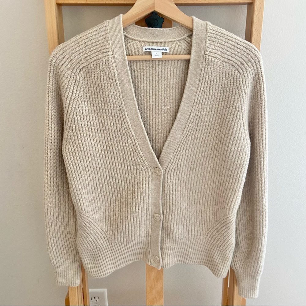 Amazon Essentials Beige Soft Ribbed Cardigan Swea… - image 3